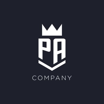 PA logo with shield and crown, initial monogram logo design vector