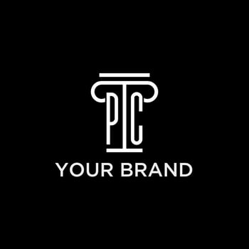 PC monogram initial logo with pillar shape icon design vector