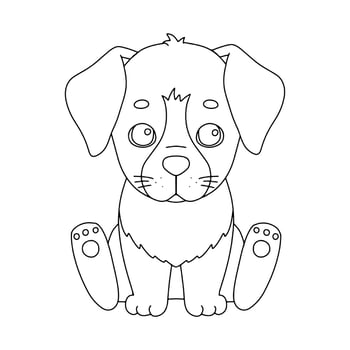 Line cute sitting puppy. Vector outline graphic illustration, character baby dog isolated on white background for coloring book