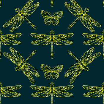 Seamless pattern with dragonflies and butterflies. Silhouettes of insects. Vector. vector