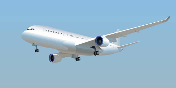 The airliner took off into the sky. Vector. vector