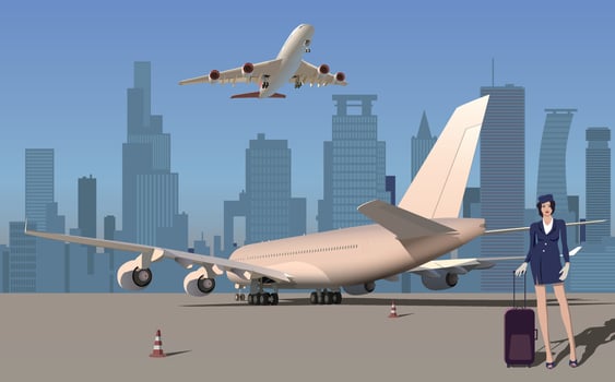 Stewardess at the airport near the airliner. Vector. vector