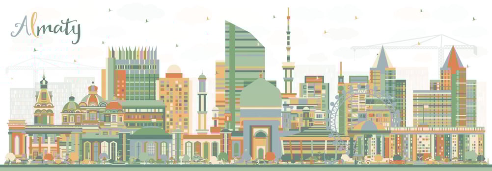 Almaty Kazakhstan City Skyline with Color Buildings. Vector Illustration. Almaty Cityscape with Landmarks.