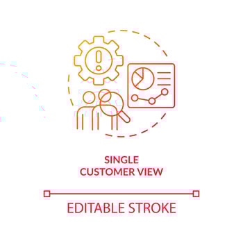 Single customer view red gradient concept icon. Unified client record. Analyze and collect user information abstract idea thin line illustration. Isolated outline drawing vector