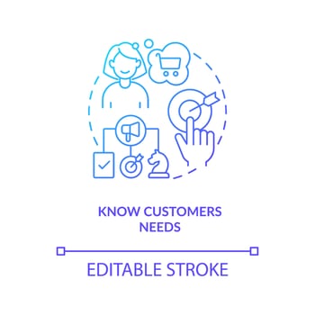 Understand customers needs blue gradient concept icon. Individual marketing strategy. Target audience abstract idea thin line illustration. Isolated outline drawing vector