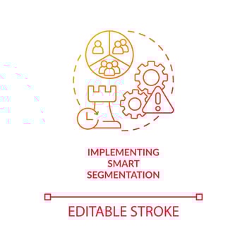 Implementing smart segmentation red gradient concept icon. Separate customers into groups. Marketing strategy abstract idea thin line illustration. Isolated outline drawing vector