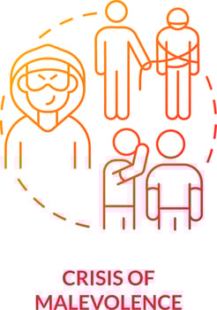 Crisis of malevolence red gradient concept icon. False rumors. Reputation damage. Type of crisis abstract idea thin line illustration. Isolated outline drawing vector