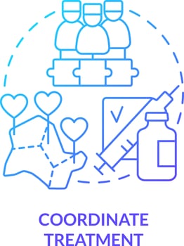Coordinate treatment blue gradient concept icon. Organize and control. Chronic disease management abstract idea thin line illustration. Isolated outline drawing vector