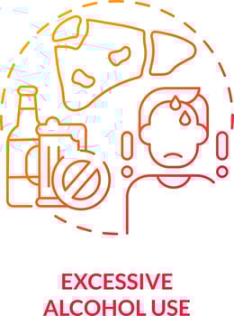 Excessive alcohol use red gradient concept icon. Unhealthy lifestyle. Chronic disease risk factor abstract idea thin line illustration. Isolated outline drawing vector