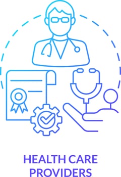 Health care providers blue gradient concept icon. Doctor. Chronic disease comprehensive care plan abstract idea thin line illustration. Isolated outline drawing vector