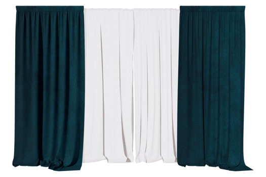 curtains green velvet blackout with curtains sheer in PNG isolated on transparent background. with a 3D image rendering