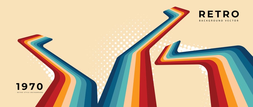 Abstract retro 70s background vector. Colorful vintage 1970 stylish wallpaper with lines, stripes, curve, circle shapes. Illustration design suitable for poster, banner, decorative, wall art. vector