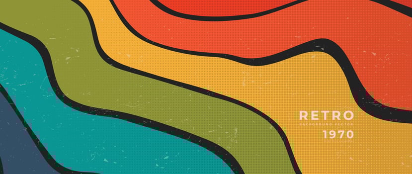 Abstract retro 70s background vector. Colorful vintage 1970 grunge stylish wallpaper with lines, stripes, psychedelic shapes. Illustration design suitable for poster, banner, decorative, wall art. vector