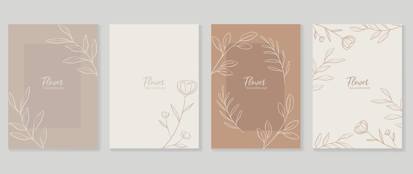 Minimal floral vector background cover. Plant hand drawn with copy space for text and line art tulip flower and leaf branch in pastel colors. Botanical design suitable for banner, cover, invitation.
