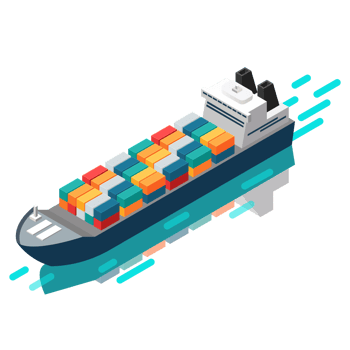 Container ship in isometric view png