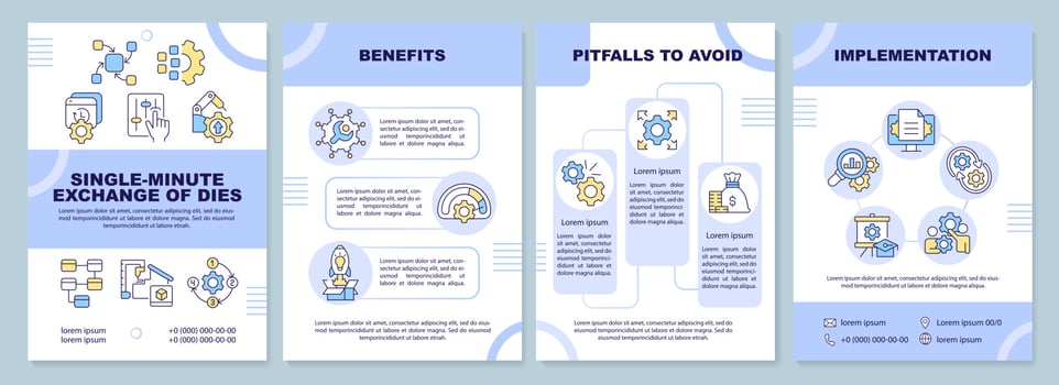 Single minute exchange of dies blue brochure template. Leaflet design with linear icons. Editable 4 vector layouts for presentation, annual reports