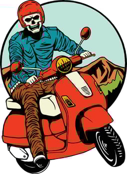 Illustration of a Skeleton on a Scooter vector