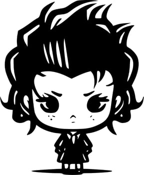Chibi - Black and White Isolated Icon - Vector illustration