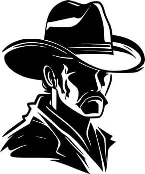 Cowboy, Black and White Vector illustration