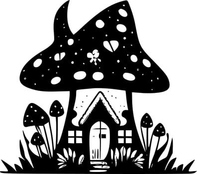 Fairy House, Black and White Vector illustration