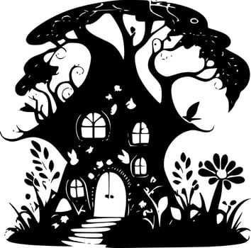 Fairy House - Black and White Isolated Icon - Vector illustration