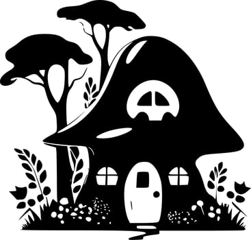 Fairy House, Black and White Vector illustration