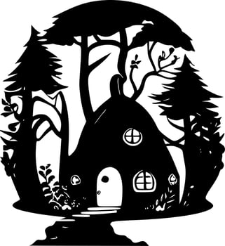 Fairy House, Black and White Vector illustration