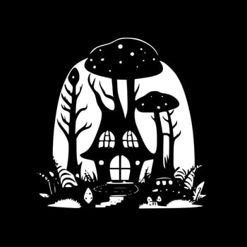 Fairy House, Black and White Vector illustration