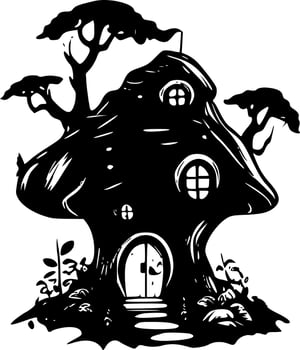 Fairy House, Black and White Vector illustration