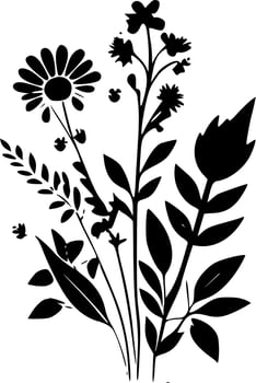 Floral - Black and White Isolated Icon - Vector illustration