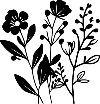 Flowers - Black and White Isolated Icon - Vector illustration