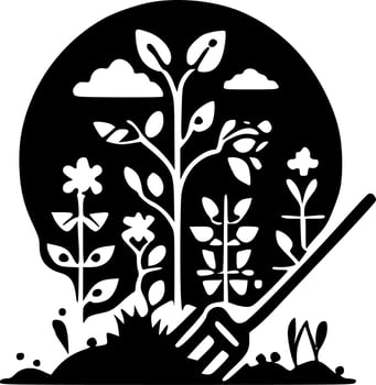 Gardening, Black and White Vector illustration