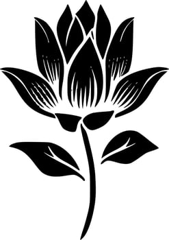Lotus Flower - Black and White Isolated Icon - Vector illustration
