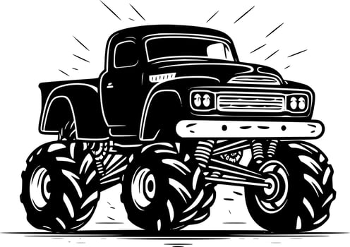 Monster Truck - Black and White Isolated Icon - Vector illustration