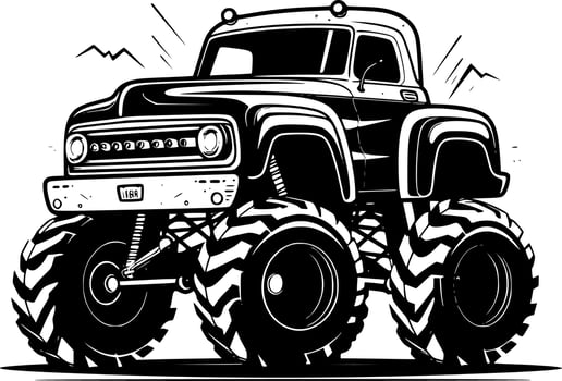 Monster Truck, Black and White Vector illustration