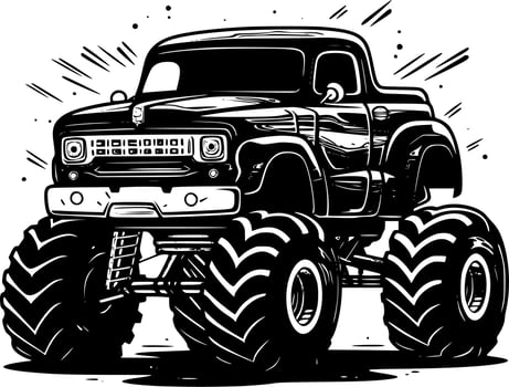 Monster Truck - Black and White Isolated Icon - Vector illustration