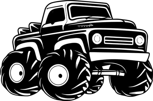 Monster Truck, Black and White Vector illustration
