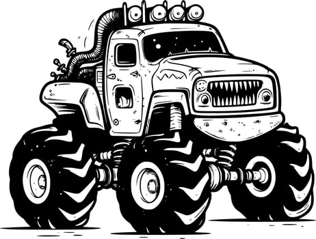 Monster Truck - Black and White Isolated Icon - Vector illustration