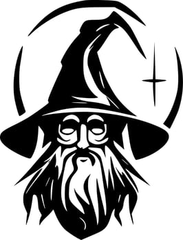 Wizard, Black and White Vector illustration