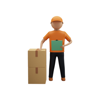 3D Render Of Faceless Delivery Boy Holding Clipboard With Courier Boxes On White Background. png