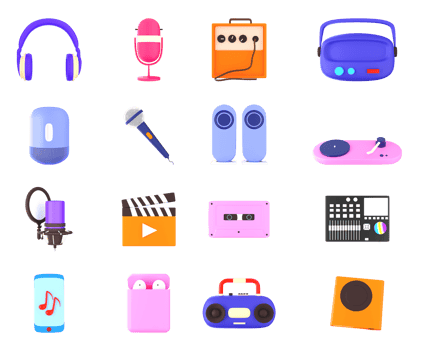 Colorful Music Device Collection In 3D Render. png