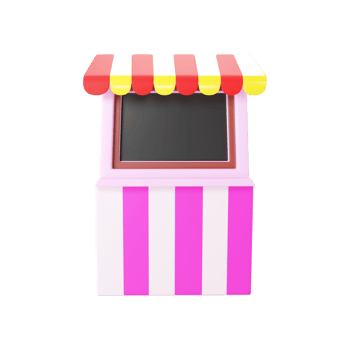 3D Render of Colorful Kiosk Shop Against White Background. png