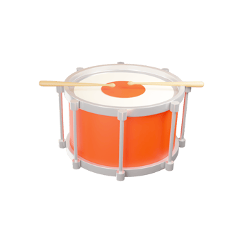 Isolated Orange Snare Drum With Sticks Icon In 3D Render. png