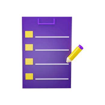 Yellow And Purple Paper Clipboard With Pen 3D Icon . png