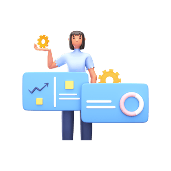 3D Render of Business Woman Holding Cogwheel And Infographic Board On White Background. png