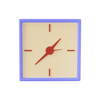 3D Illustration of Blue And Yellow Square Clock Icon. png