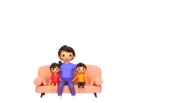 3D Young Man Sitting At Sofa With His Son And Daughter png
