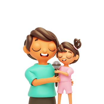 3D Young Man And His Daughter Singing Together From Mic For Happy Father's Day Concept. png