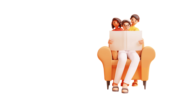 Young Man Reading Book At Sofa With His Son And Daughter png