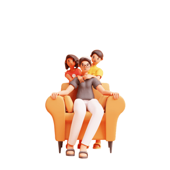 3D Render Boy And Girl Stand Behind Father Sitting At Sofa For Happy Father's Day Concept. png